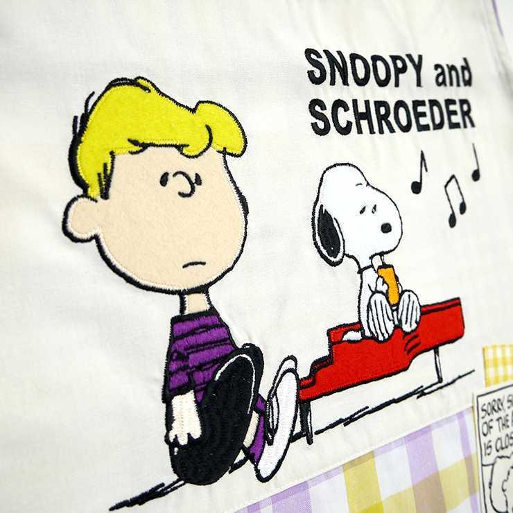 キャラクターエプロン スヌーピー Snoopy Peanuts 刺繍 アップリケ 切替 シュローダー ピアノ パープル サイドボタン ラン型 幼稚園 保育士 給食 栄養士 調理師 バッグ エプロン ブギウギストア 通販 Yahoo ショッピング
