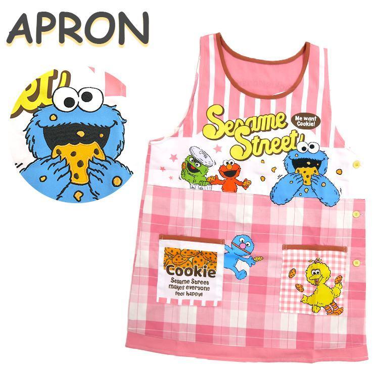 セサミストリート 保育士エプロン クッキー キャラクターエプロン クッキーモンスター エプロン エルモ オスカー い出のひと時に とびきりのおしゃれを サイドボタン アップリケ 保育士 幼稚園 ラン型