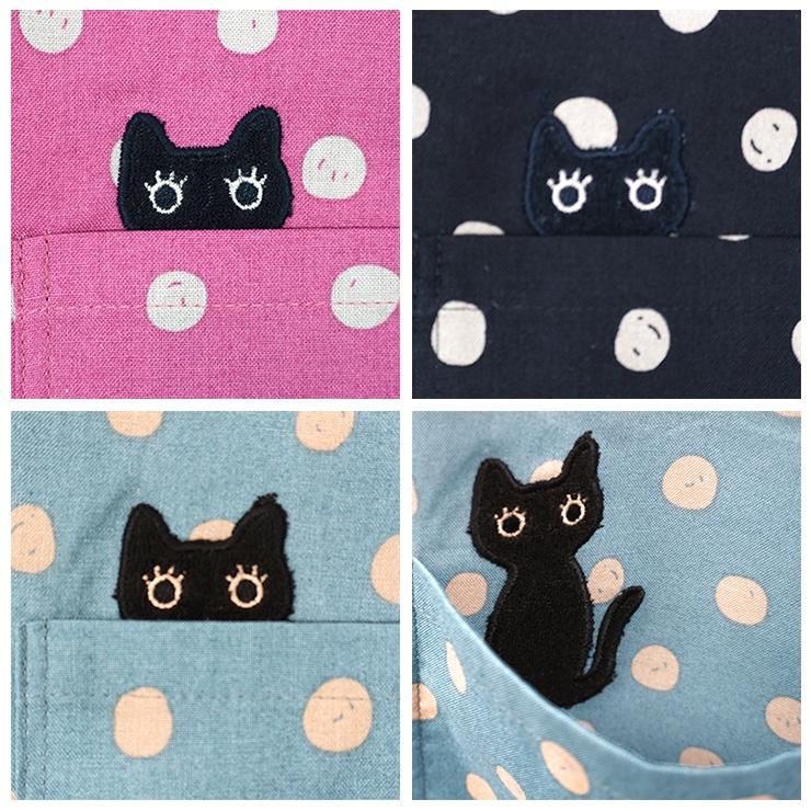 【新品】マタノアツコ　クロネコかっぽう着　麻混　№7666 新品】マタノアツコクロネコかっぽう着麻混№7666