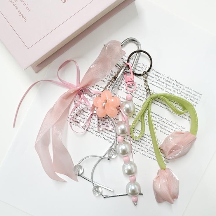 りぃスマイルチャーム＋ストラップポーチチャーム チャーム キーホルダー バッグチャーム ストラップ チューリップ