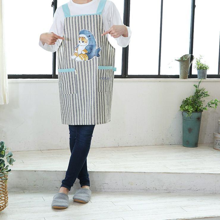 モフサンド サメにゃん エプロン かわいい おしゃれ H型 ストライプ