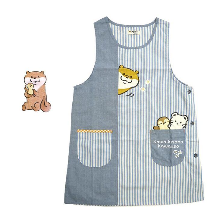エプロン 可愛い嘘のカワウソ ストライプ キャラクターエプロン かわいい ラン型 チュニック型 刺繍ワッペン カワウソ カモちゃん ぬんぬん ラインスタンプ ツイ Wa 21 バッグ エプロン ブギウギストア 通販 Yahoo ショッピング