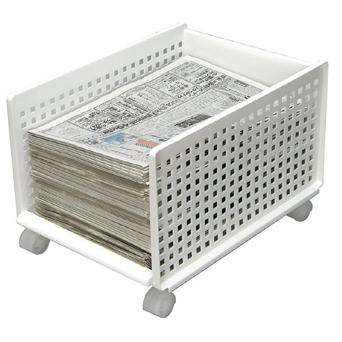 6006-0016)新聞収納ボックス (キャスター付)白 入数：1個 新聞