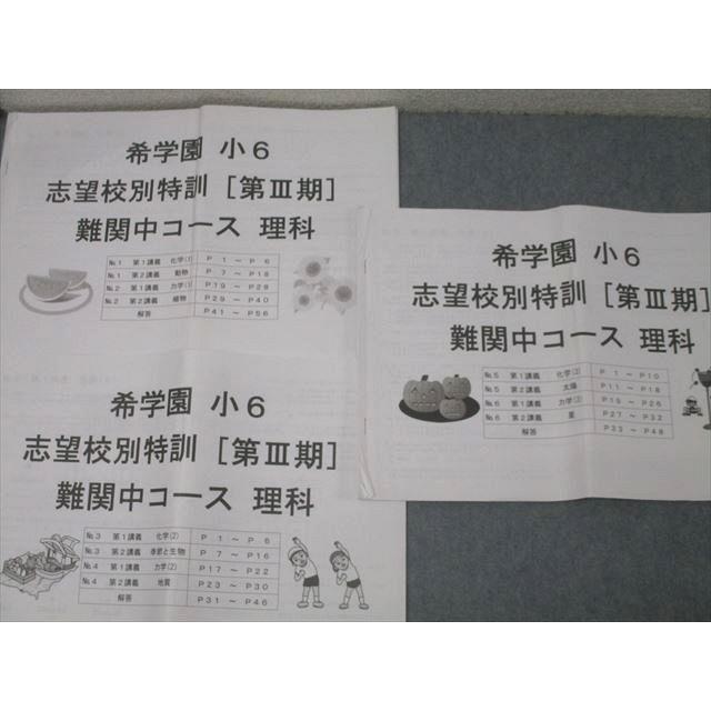 希学園 小6 入試対策/志望校別特訓 I〜IV期 難関中コース 理科/3科対応