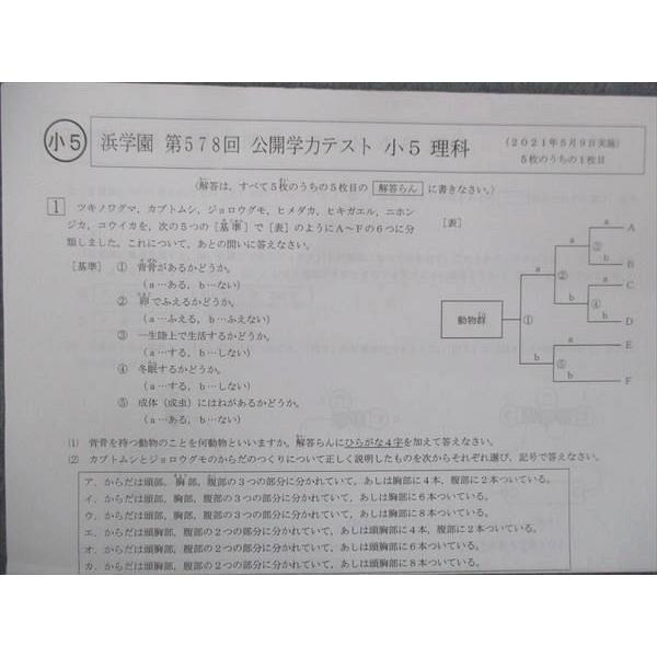 UF13-007 浜学園 小5 公開学力テスト 国語/理科 第578~586回 2021 20m2D｜booksdream-store2｜03