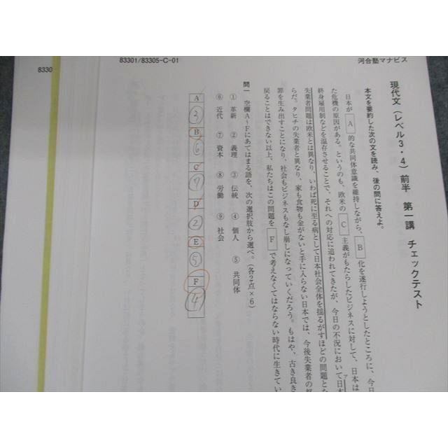 河合塾マナビス 現代文(レベル3・4)前半/後半 【テスト計22回分付き