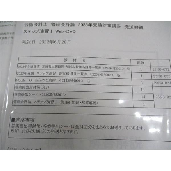 2022 大原公認会計士答練全国公開模試ステップ演習直対演習