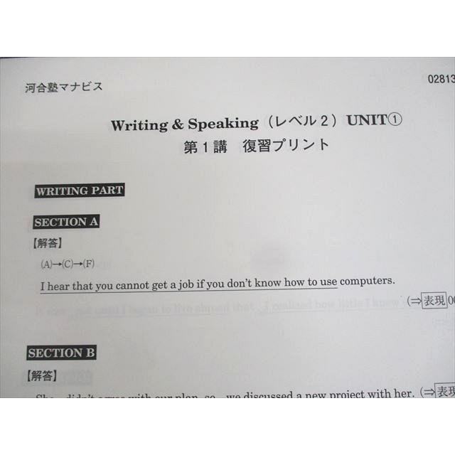 河合塾マナビス 英語 Writing & Speaking(レベル2) UNIT1 テキスト