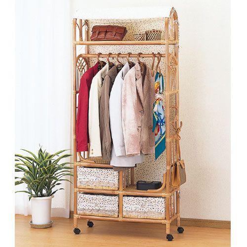 ラタンハンガーラック ワードローブ 籐家具 ヴィンテージ藤インテリア