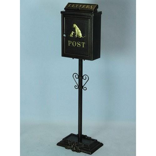 ポスト ポストスタンド おしゃれ 鍵付き 鍵付き 鋳物ポスト アンティーク 置き型 犬の親子