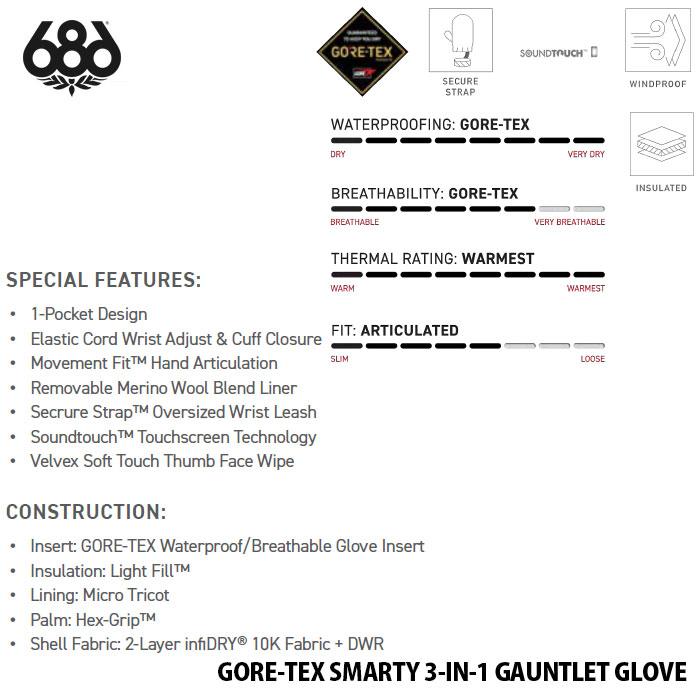 スノーボード グローブ 手袋 5本指 23-24 レディース ゴアテックス 686 シックスエイトシックス GORE-TEX SMARTY 3-IN-1 GAUNTLET GLOVE 日本正規品｜boomsports-ec｜04