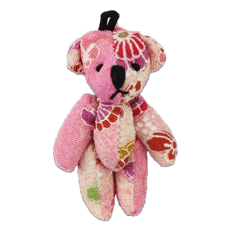 手作り花柄クマのぬいぐるみ 花柄くま 約6.5cm ちりめん生地 ぬいぐるみ 手芸 雑貨アクセサリー