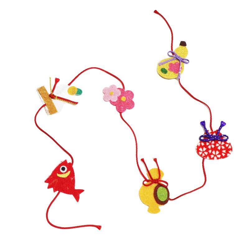 ちりめんガーランド 正月飾り 縮緬 紐 吊り（6パーツ） 正月 花材