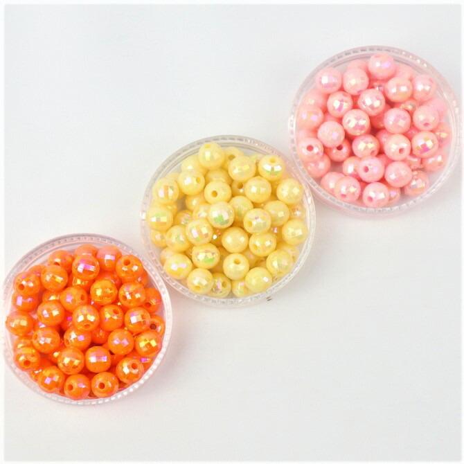 6mmオーロラカットビーズ【単色：30個入】 穴約1.4mm（ケース含ま