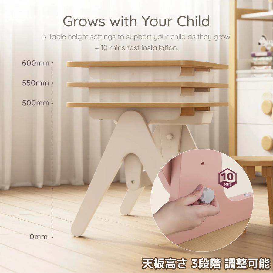 【特価3090円OFF】Boori ティディ 木製 キッズテーブル【 幅80cm×奥行48cm×高さ3段階 50cm 55cm 60cm 】1年保証 子供用テーブル スライドトレイ付属 BK-TILT |  | 06