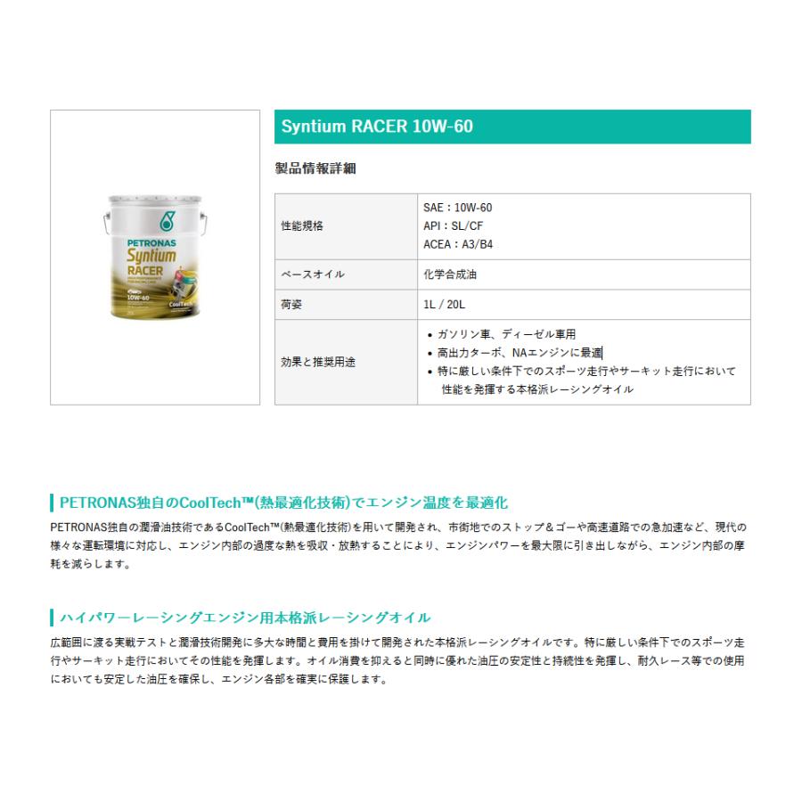 PETRONAS(ペトロナス) Syntium RACER 10W-60 (1リットルx20本)1ケース 4輪用エンジンオイル |  | 01