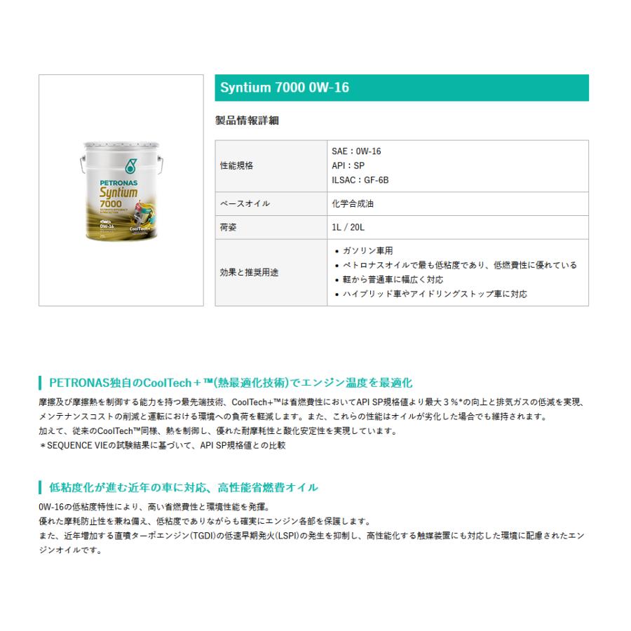 PETRONAS(ペトロナス) Syntium 7000 0W-16 (1リットルx20本)1ケース 4輪用エンジンオイル |  | 01