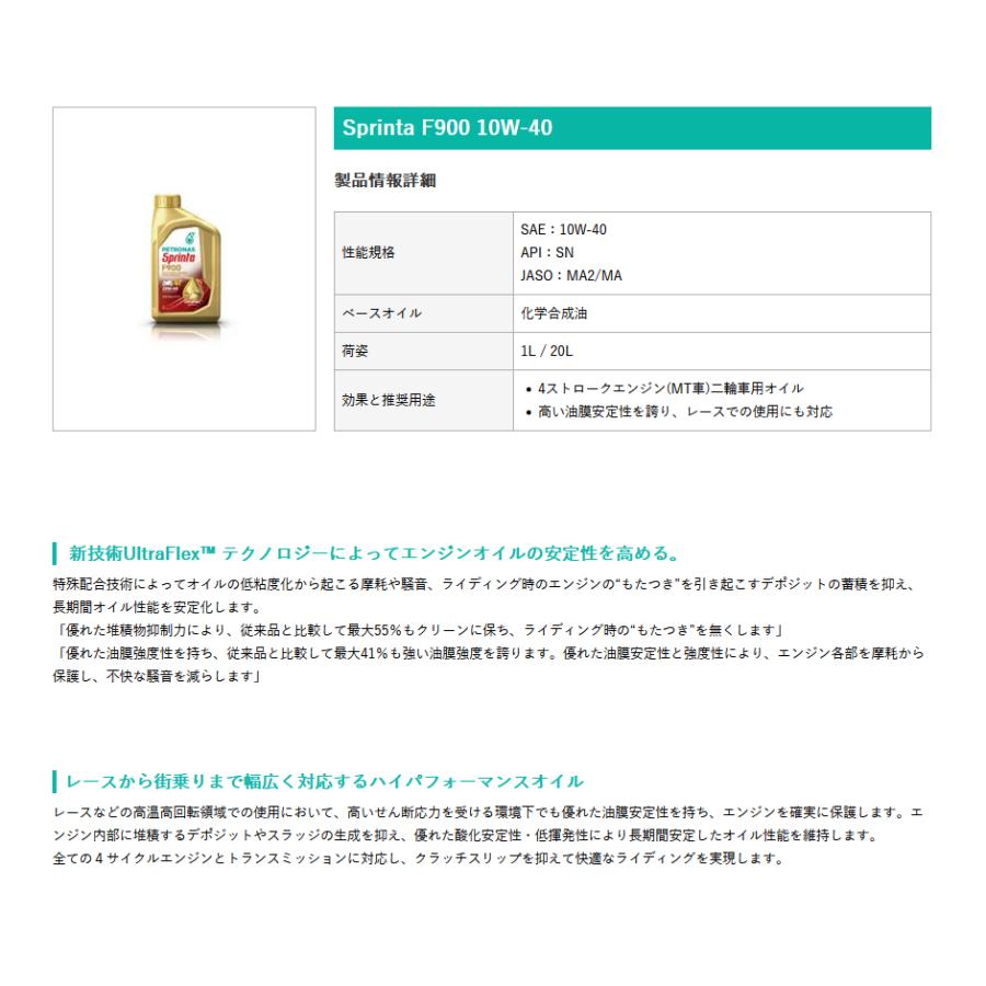 PETRONAS(ペトロナス) SPRINTA F900 10W-40 (1リットルx16本) 1ケース 2輪用4サイクルエンジンオイル |  | 02