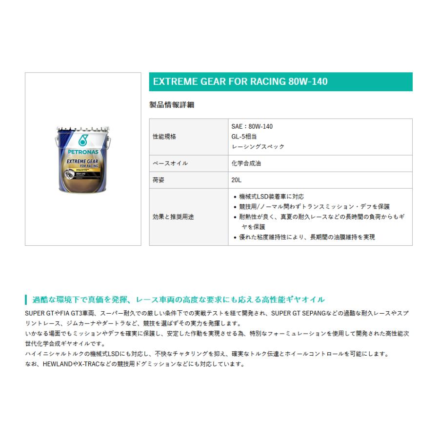 PETRONAS(ペトロナス) EXTREME GEAR FOR RACING 80W-140 (20リットルx1本) ギヤオイル |  | 01