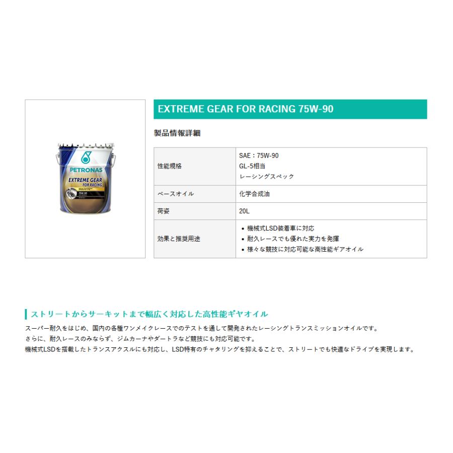 PETRONAS(ペトロナス) EXTREME GEAR FOR RACING 75W-90 (20リットルx1本) ギヤオイル |  | 01