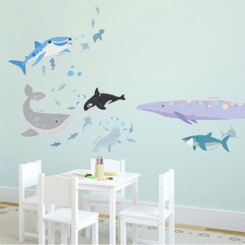 ウォールステッカー シール はがせる 壁 北欧 海中サメ | 
