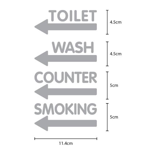 ウォールステッカー 切り文字 トイレ矢印 シール TOILET 案内 サイン 標識 矢印付き トイレ標識 マーク 表示 4ピース｜bora｜02