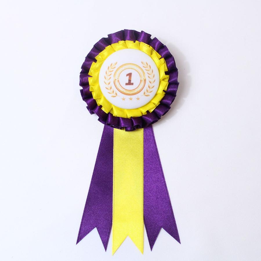 アワードリボン ロゼット ダブル オールドパープル イエロー 3ストリーマー 名入れ ロゴ入れ可 数量割引あり Double 3streamer Oldpurpleyellow Borderless Rosette 通販 Yahoo ショッピング