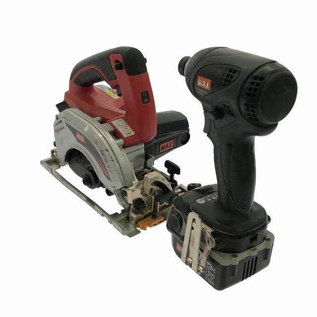 MAXの14.4V　プロ用充電丸鋸（PJ-CS51）とインパクトドライバー（PJ-ID143）、ライトのセットです。それぞれケース付です。 MAXの14.4V プロ用充電丸鋸（PJ-CS51）とインパクトドライバー（PJ