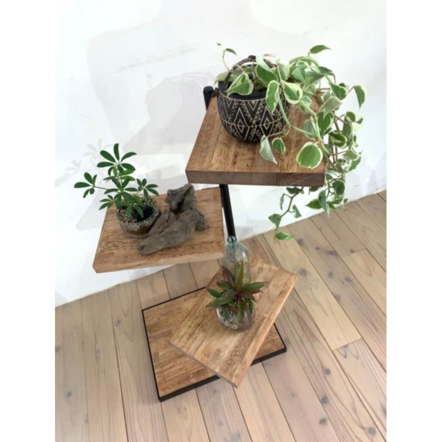 木製シェルフ　３６０度回転ラック　３段　アイアン家具　カフェ風　漢前　植物棚 360度回転シェルフ アイアン ラバーウッド キャンプ シェルフラック 3