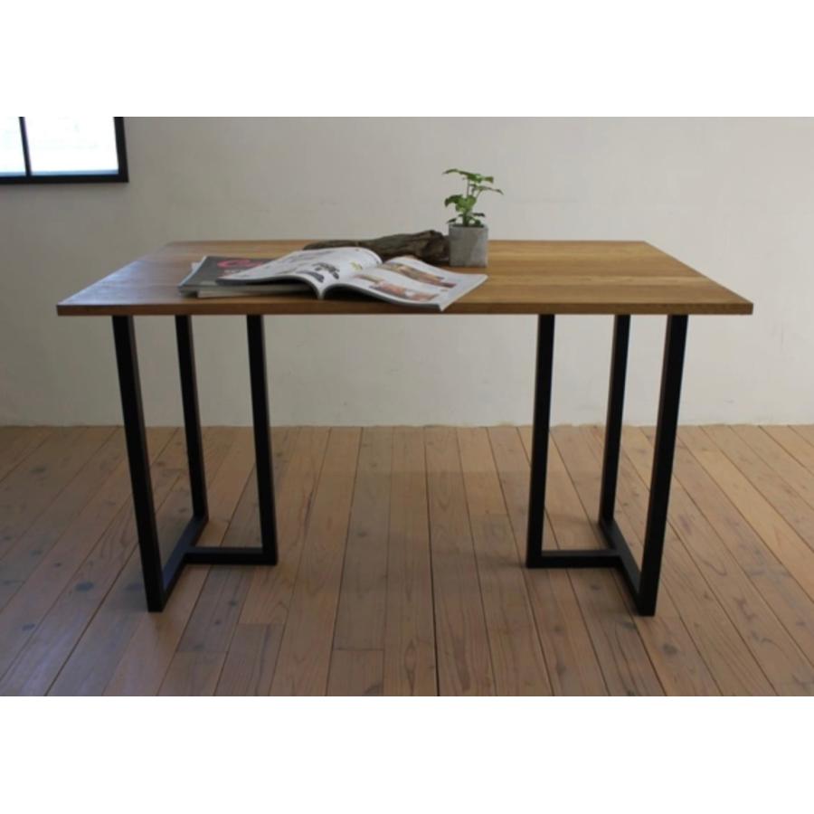 天然木 ダイニングテーブル リビングテーブル ナラ材 アイアン脚 置く