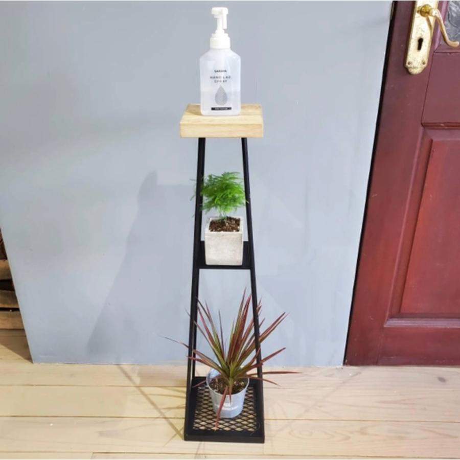 天然木 アルコール消毒スタンド アイアン脚 台 手指消毒 コロナ対策 除