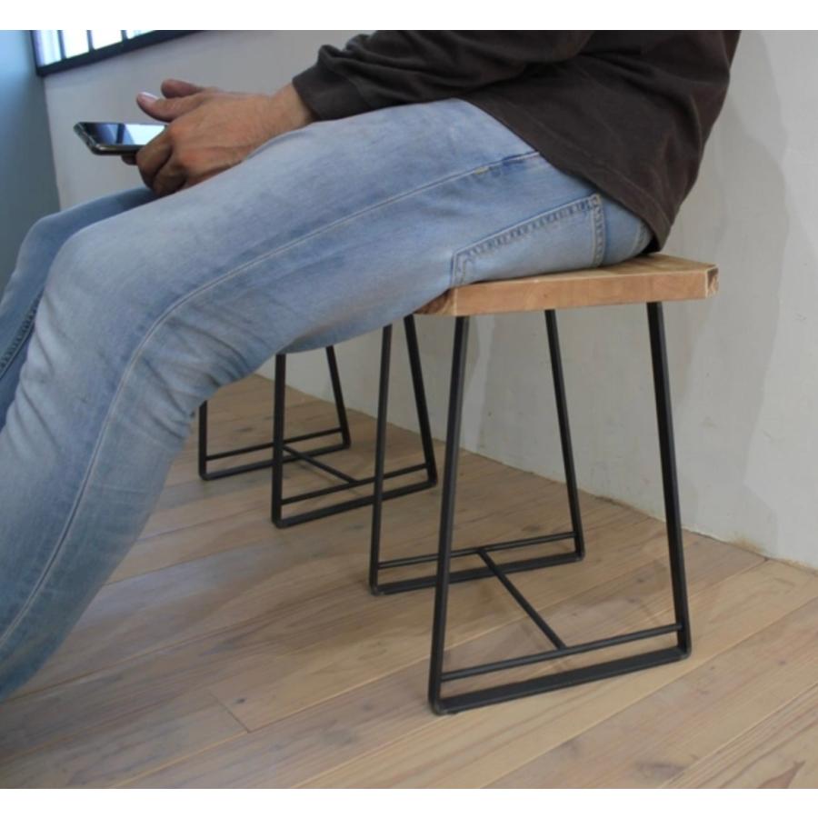 天然木とアイアンのスツール 1脚 チェア ベンチ サイドテーブル併用