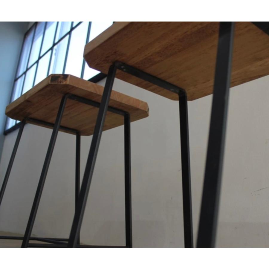 天然木とアイアンのスツール 1脚 チェア ベンチ サイドテーブル併用