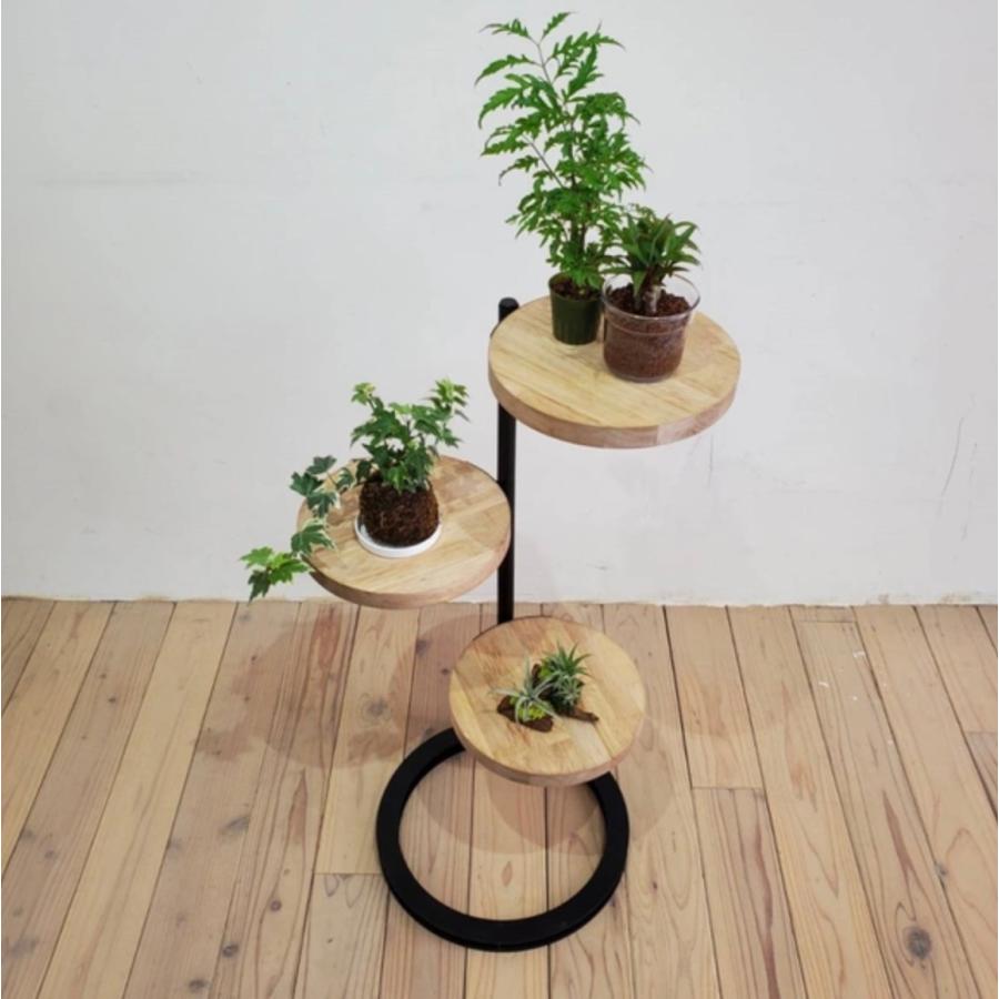 天然木 アイアン 360度回転シェルフ 円形 ラック 棚 観葉植物 キャンプ