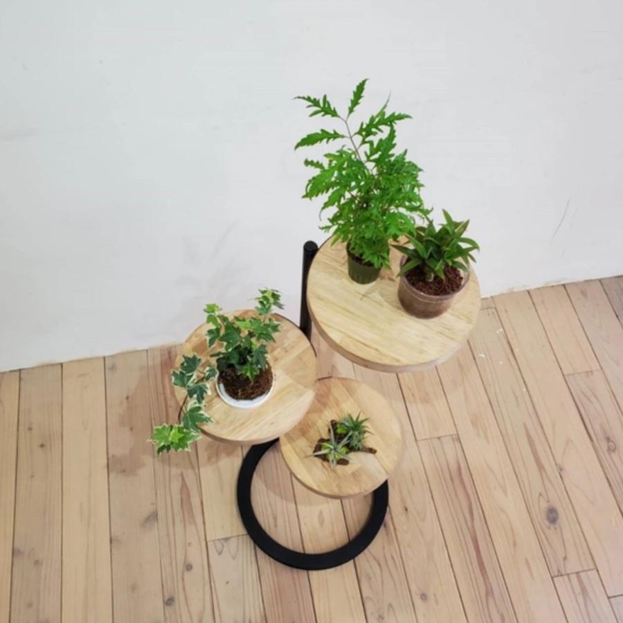 天然木 アイアン 360度回転シェルフ 円形 ラック 棚 観葉植物 キャンプ