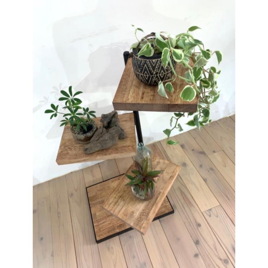 天然木 360度回転シェルフ ラック 棚 アイアン 観葉植物 キャンプ