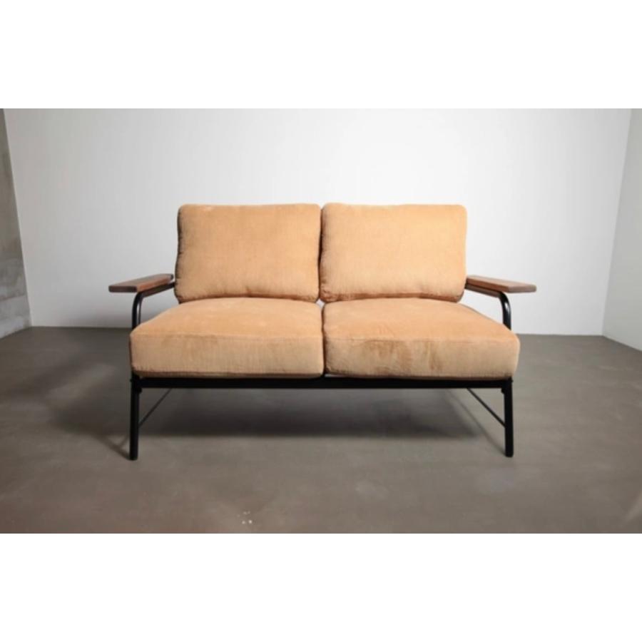 天然木 無垢ウォルナット＆コーデュロイ＆アイアン ソファ 1脚 2