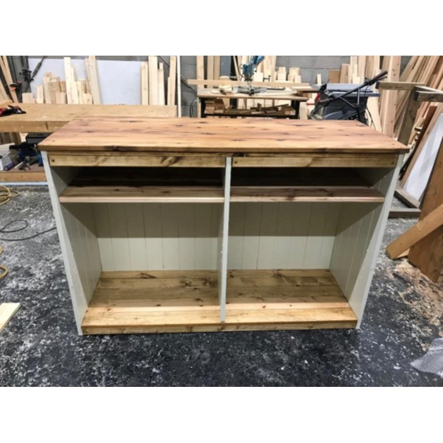 職人手作り 一点物 天然木 ハンドメイド ウォルナット キッチンカウンター キッチンボード レジカウンター キャビネット 完成品 幅1200×奥行450×高900 |  | 02