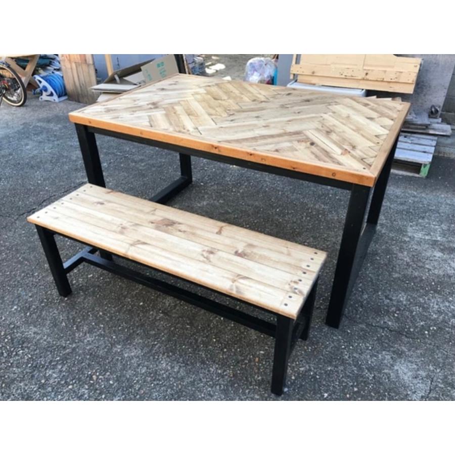 職人手作り 一点物 天然木 無垢材 ヘリンボーン ダイニングセット