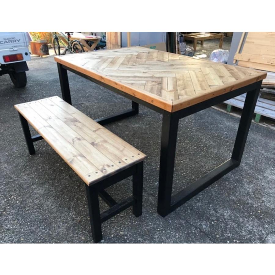 職人手作り 一点物 天然木 ヘリンボーン ダイニングセット ダイニング