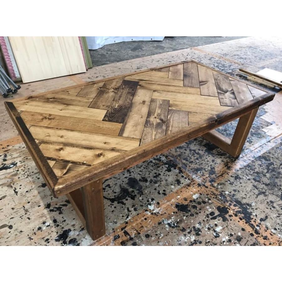 職人手作り 一点物 天然木 ヘリンボーン ローテーブル リビング