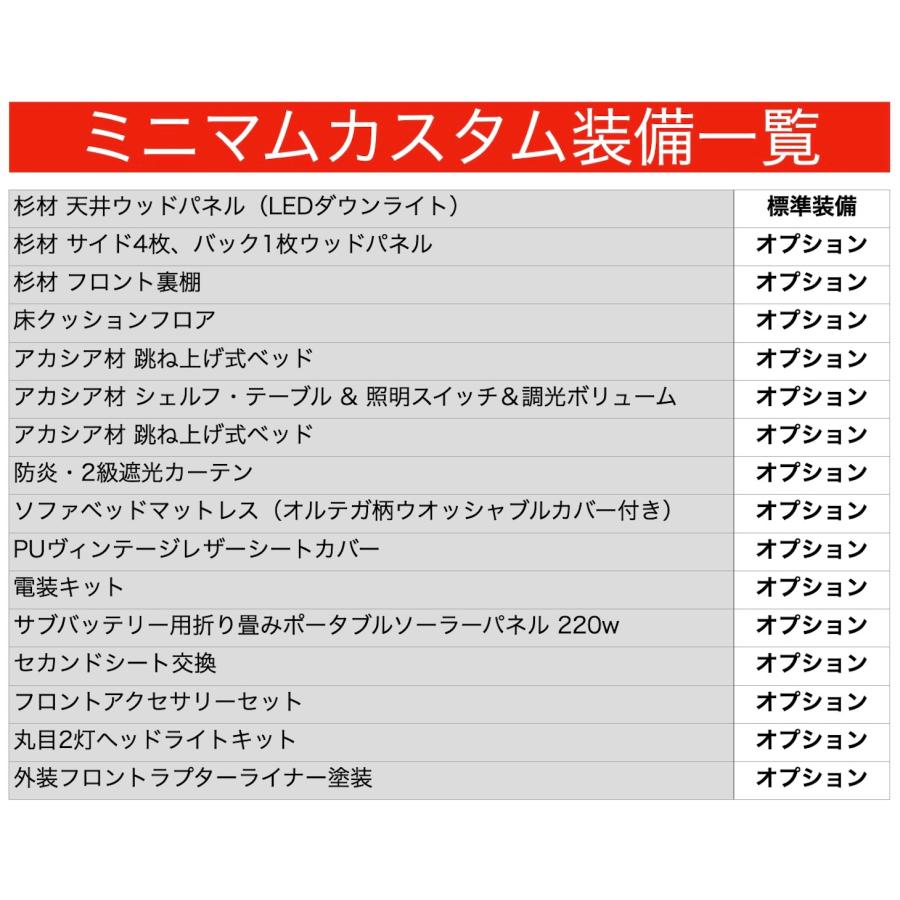 LIF トヨタ ハイエースバン DX 200系4型- 車中泊仕様ミニマムカスタム 標準ボディ/標準ルーフ ウッド天井 LEDダウンライト ウッドパネル 無垢材 天然木の画像