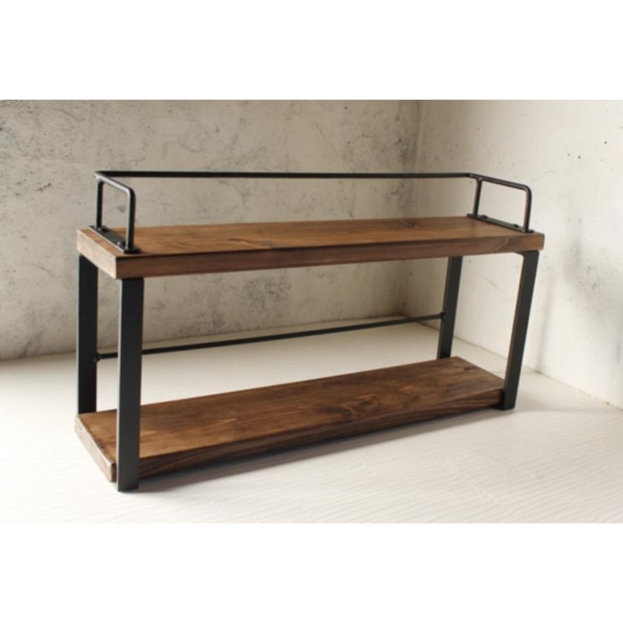 天然木 ウォールナット色 アイアン 2段 スパイスラック 調味料棚 無垢