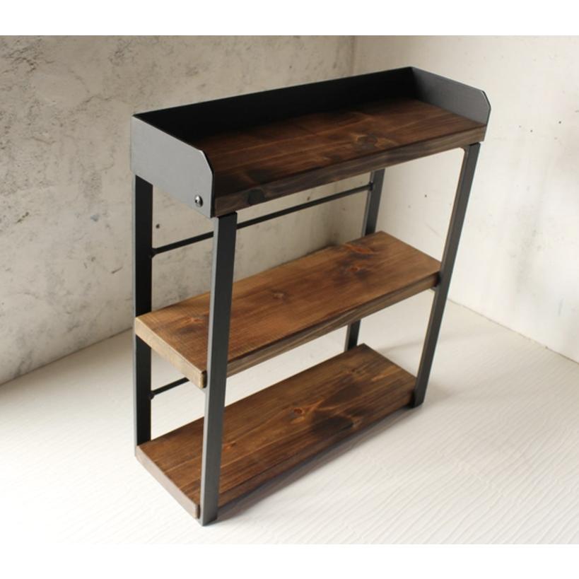 天然木 ウォールナット色 アイアン 3段 スパイスラック 調味料棚 無垢