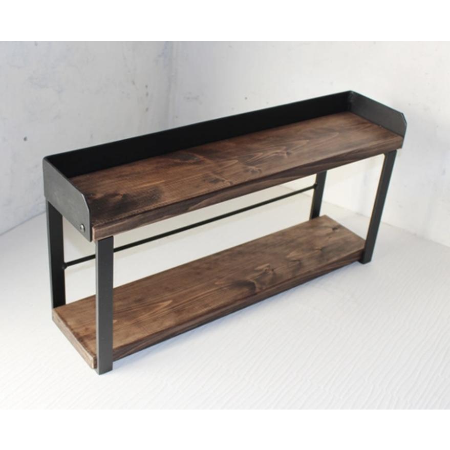 天然木 ウォールナット色 アイアン 2段 スパイスラック 調味料棚 無垢