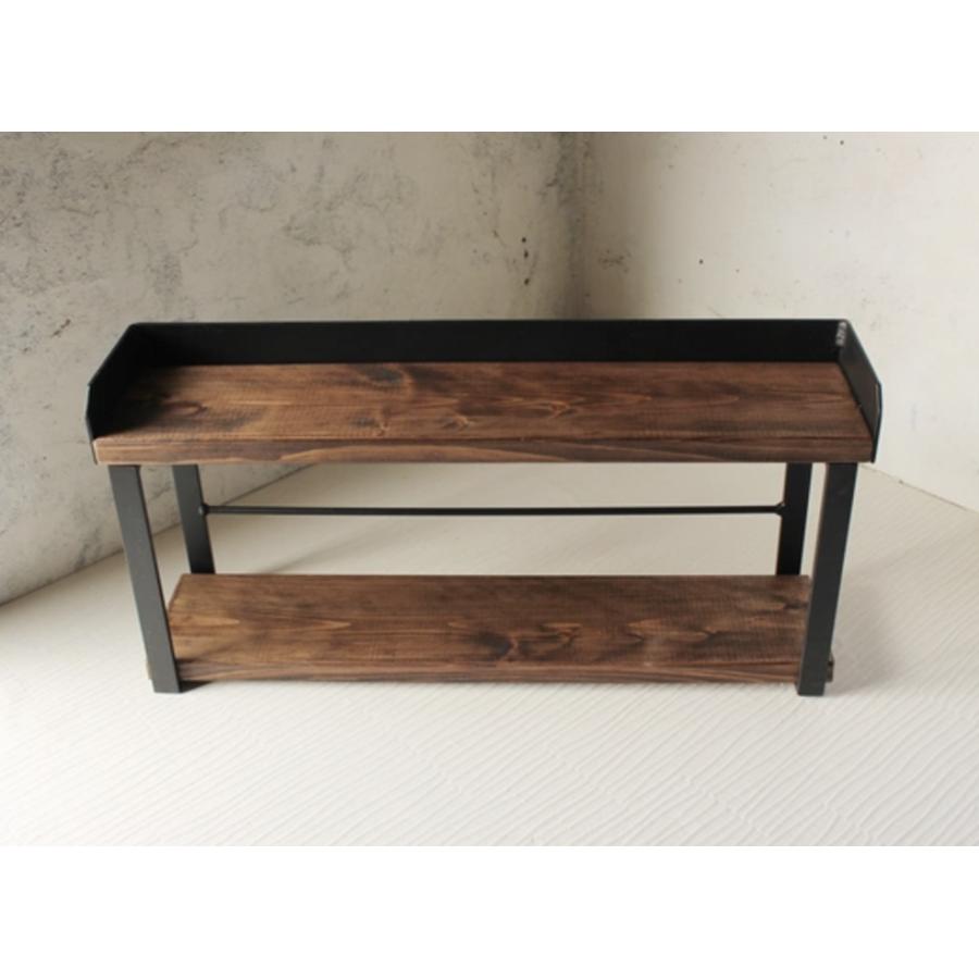 天然木 ウォールナット色 アイアン 2段 スパイスラック 調味料棚 無垢