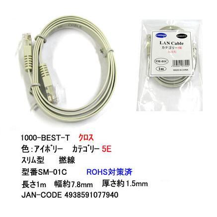 LANクロス　フラットケーブル　カテゴリー5E　1m　 | 