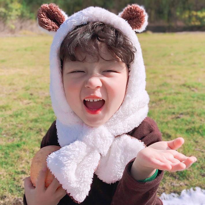 ティペット付き帽子 フードウォーマー ネックウォーマー一体型 耳付 可愛い アニマル クマ キッズ 秋冬 防寒 暖かい ニット帽 衣装 子供 動物 コスプレ 送料無料 |  | 05