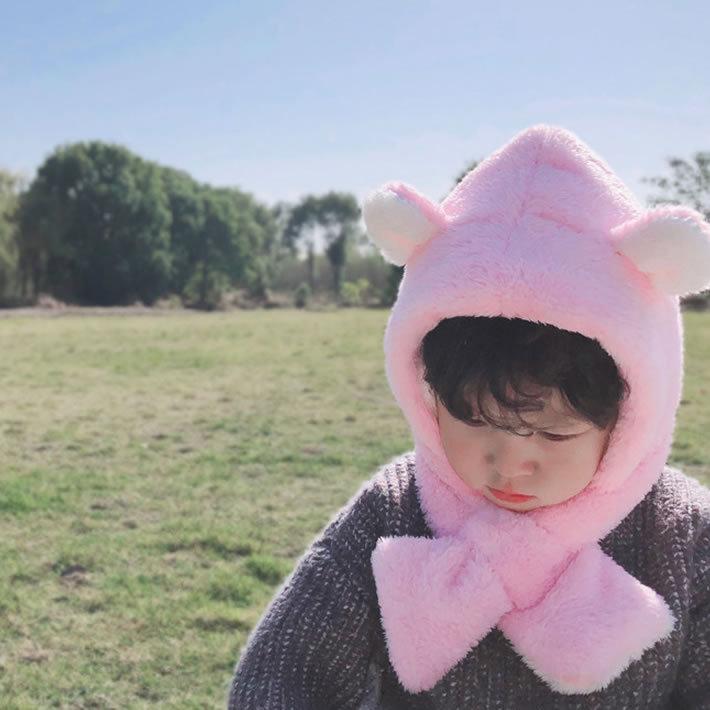 ティペット付き帽子 フードウォーマー ネックウォーマー一体型 耳付 可愛い アニマル クマ キッズ 秋冬 防寒 暖かい ニット帽 衣装 子供 動物 コスプレ 送料無料 |  | 06
