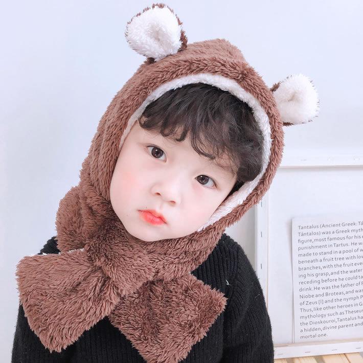 ティペット付き帽子 フードウォーマー ネックウォーマー一体型 耳付 可愛い アニマル クマ キッズ 秋冬 防寒 暖かい ニット帽 衣装 子供 動物 コスプレ 送料無料 |  | 07
